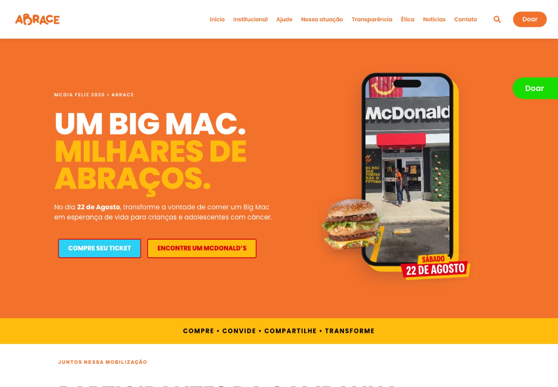 Landing page McDia Feliz criada para a Abrace