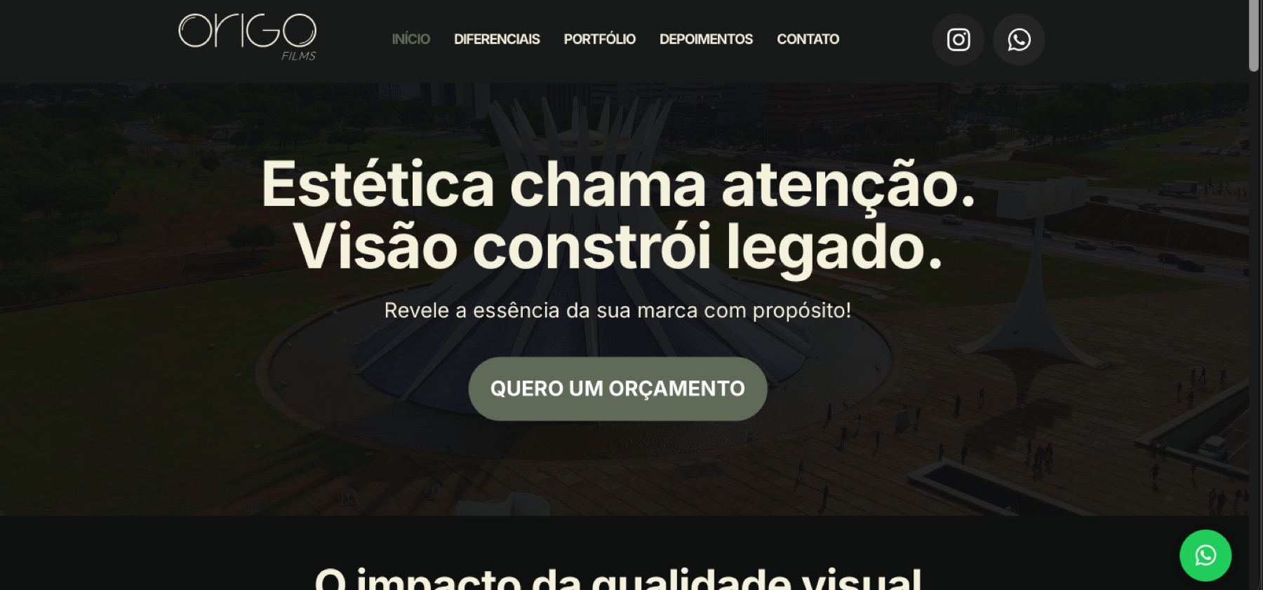 Interface do site Origo Films
