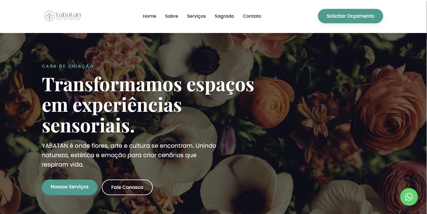 Interface do site Yabatan Casa de Criação