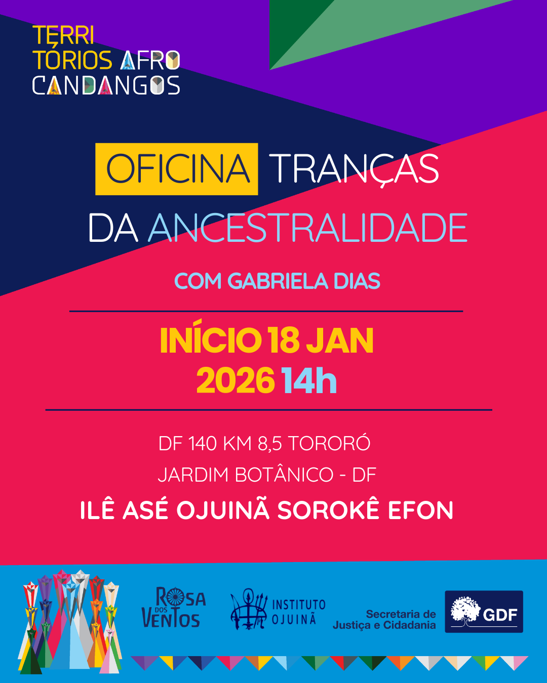 Post da Oficina Tranças da Ancestralidade do projeto Territórios Afrocandangos